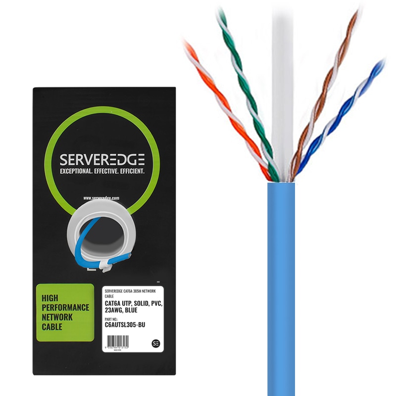 Serveredge CAT6A 305m Network Cable UTP, Solid, PVC, 23AWG BLUE